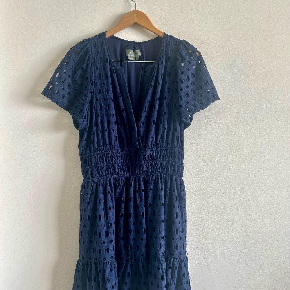Anthropologie The Somerset Mini Dress Eyelet Edition, Size L, Navy Blue